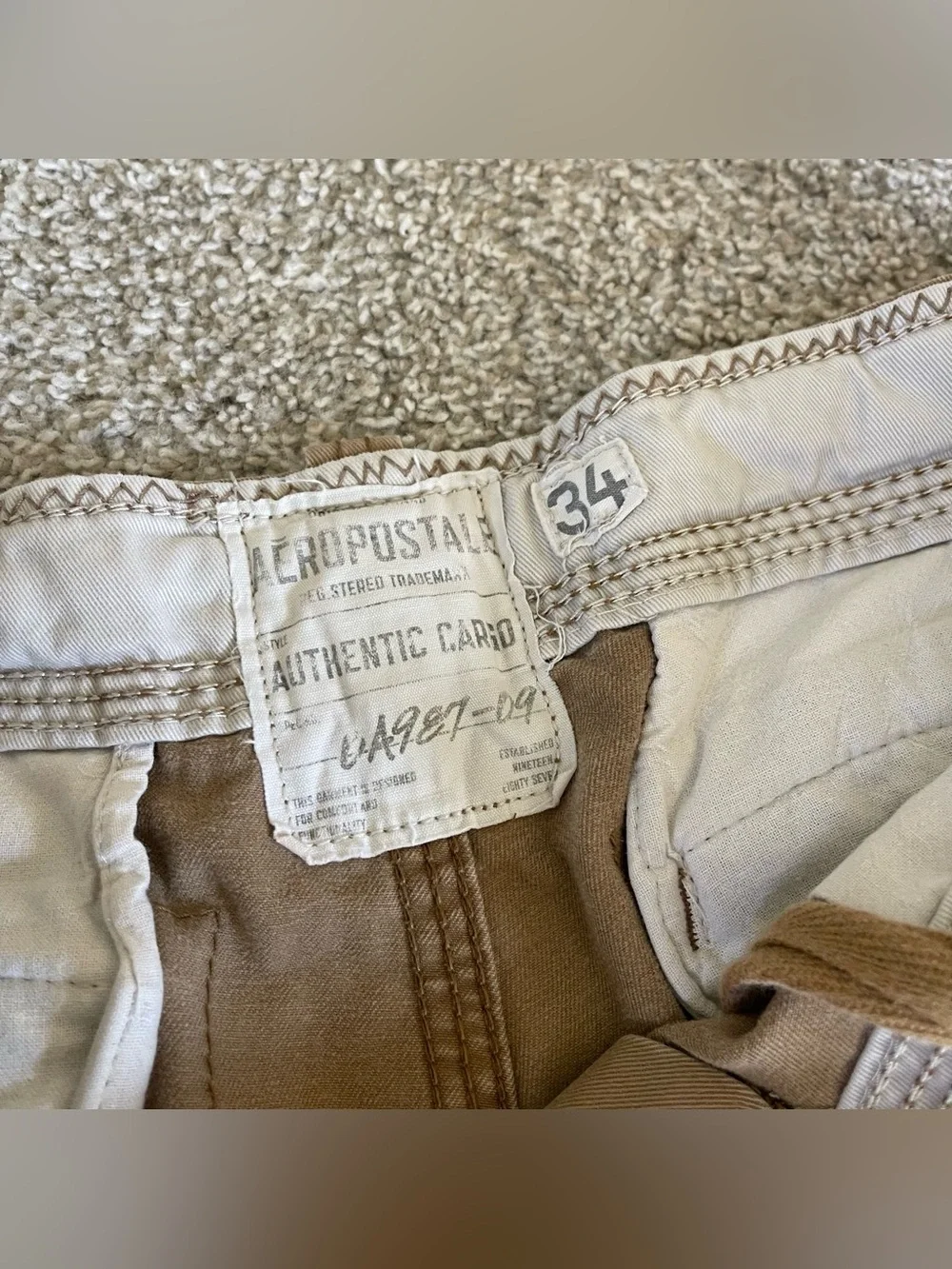 Aeropostale Mens Tan Cargo Shorts Y2K Heavyweight‎ Baggy Cotton Size 34